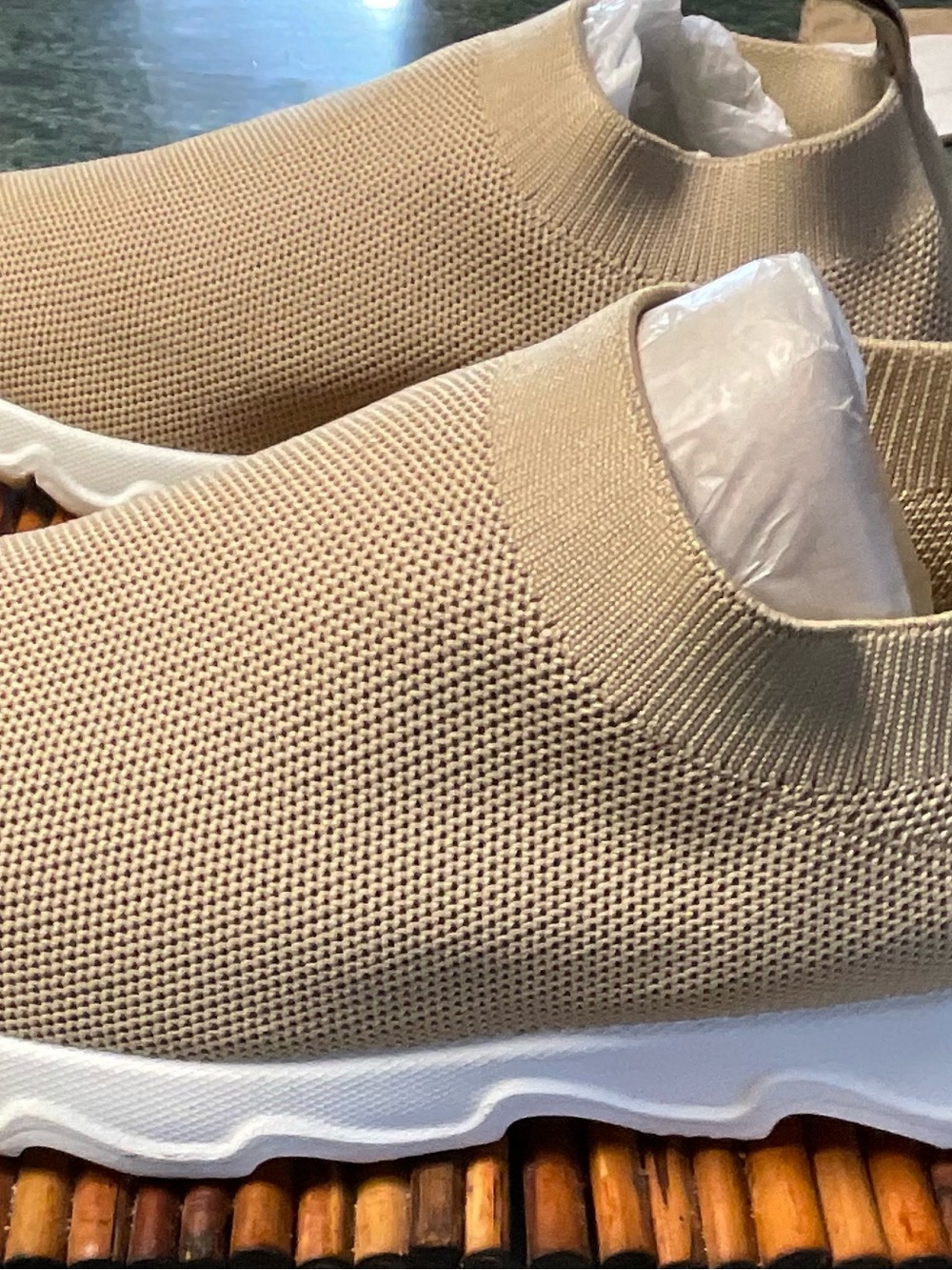 Tommy Bahama Beige Knit Slip-On Sneakers with White Sole